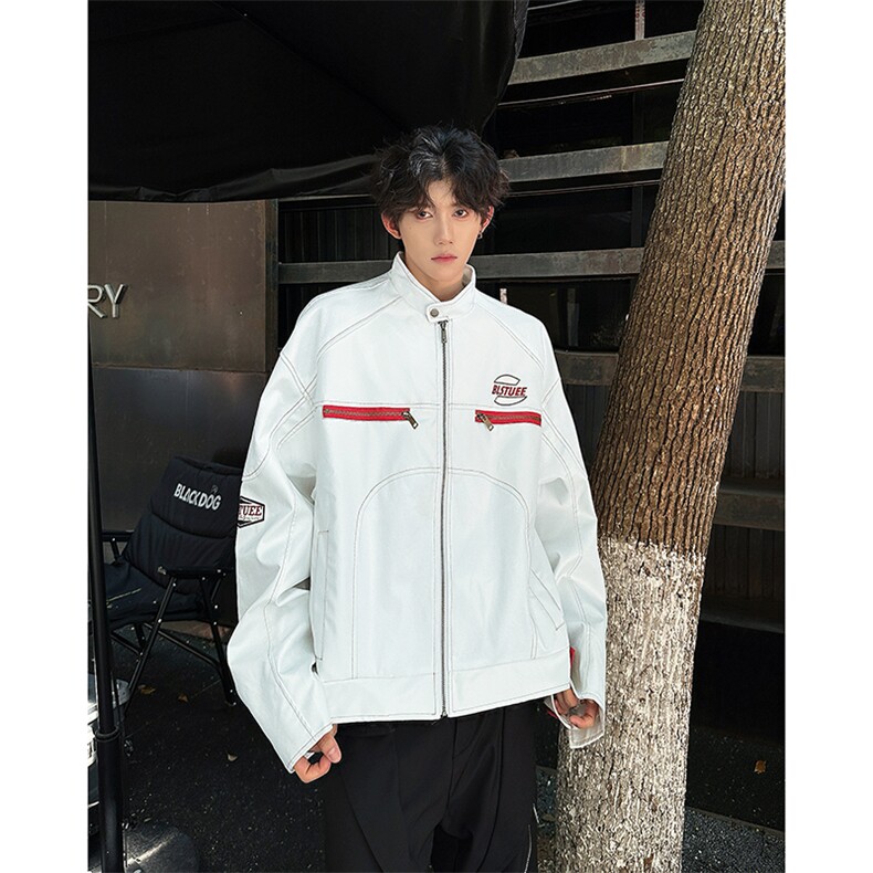 美式高街PU皮衣机车服男女设计感春秋宽松潮牌夹克外套J85588-p68,男装夹克,星座1008