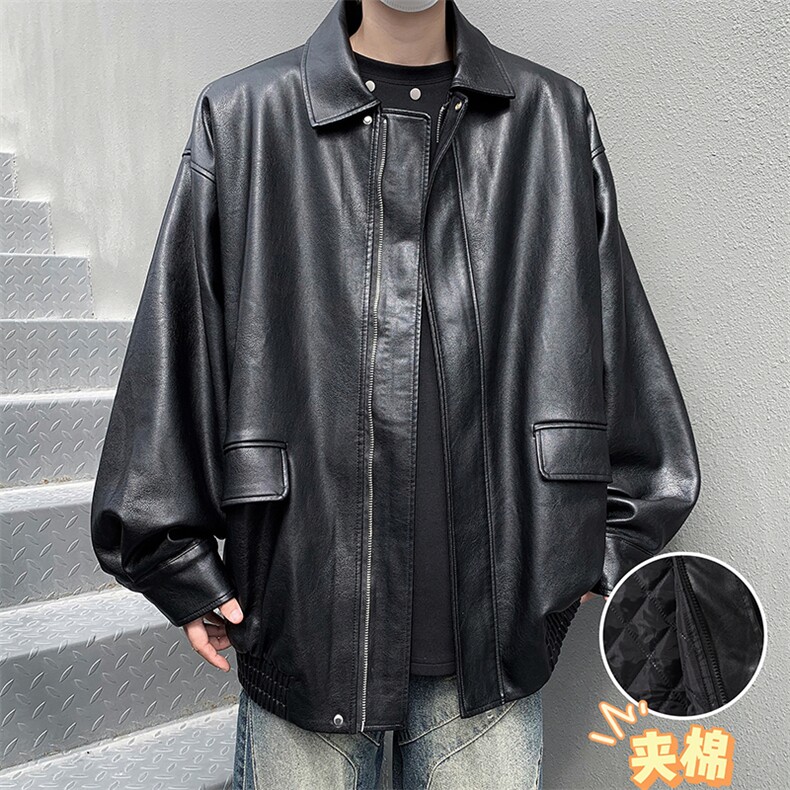 美式复古皮衣外套男秋冬加棉休闲宽松拉PU皮翻领棉服JK0826-P80,男装皮衣,星座308B-2