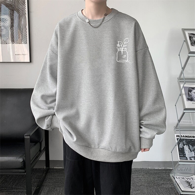 5XL华夫格卫衣男大码胖子圆领长袖t恤HW76430-P30,男装T恤,电商A040