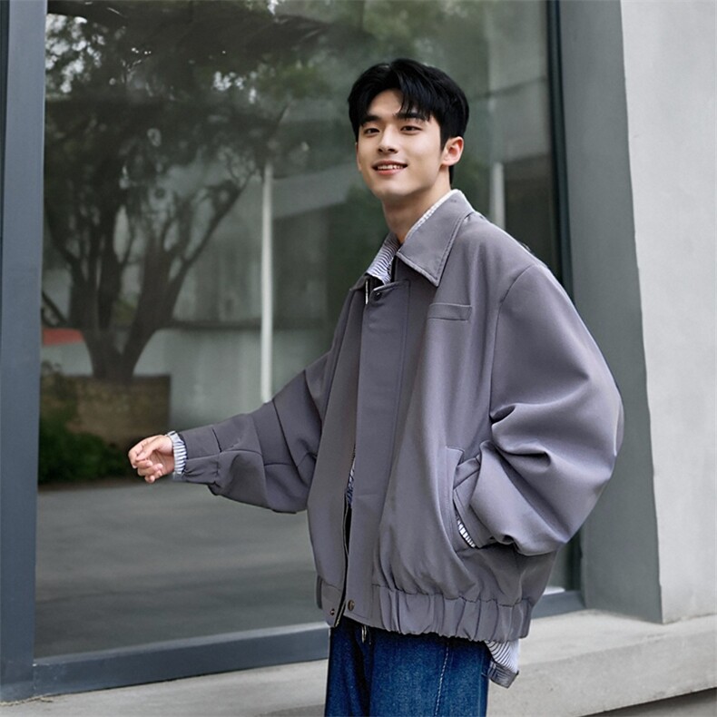 短款韩系Ins风休闲宽松垫肩短款背后拉链夹克外套，男装夹克，星座112A
