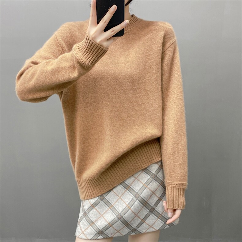 秋冬软糯纯山羊绒衫女V领毛衣加厚宽松套头马鞍肩羊毛针织打底衫,女装羊绒衫,织绒羊