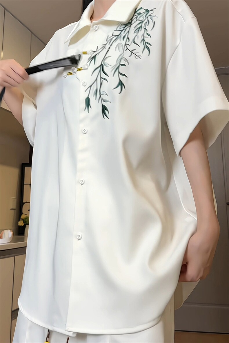 量大优供视频新风竹叶刺绣花冰丝短袖衬衫男CP54-特p33,男装衬衫,电商B371