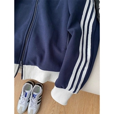 【有货】DJK7535-批58藏青色三条杠开衫卫衣外套男女短款秋春夹克，男装夹克，星座603-2