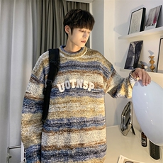 MY135-P60慵懒风渐变纱拼色圆领毛衣，男装针织衫/毛衣，星座1501-1