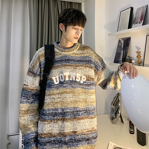 MY135-P60慵懒风渐变纱拼色圆领毛衣图片