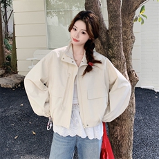 现货米白色春季新款外套女短款休闲宽松上衣2C353--721#P165K268，女装短外套，2C353
