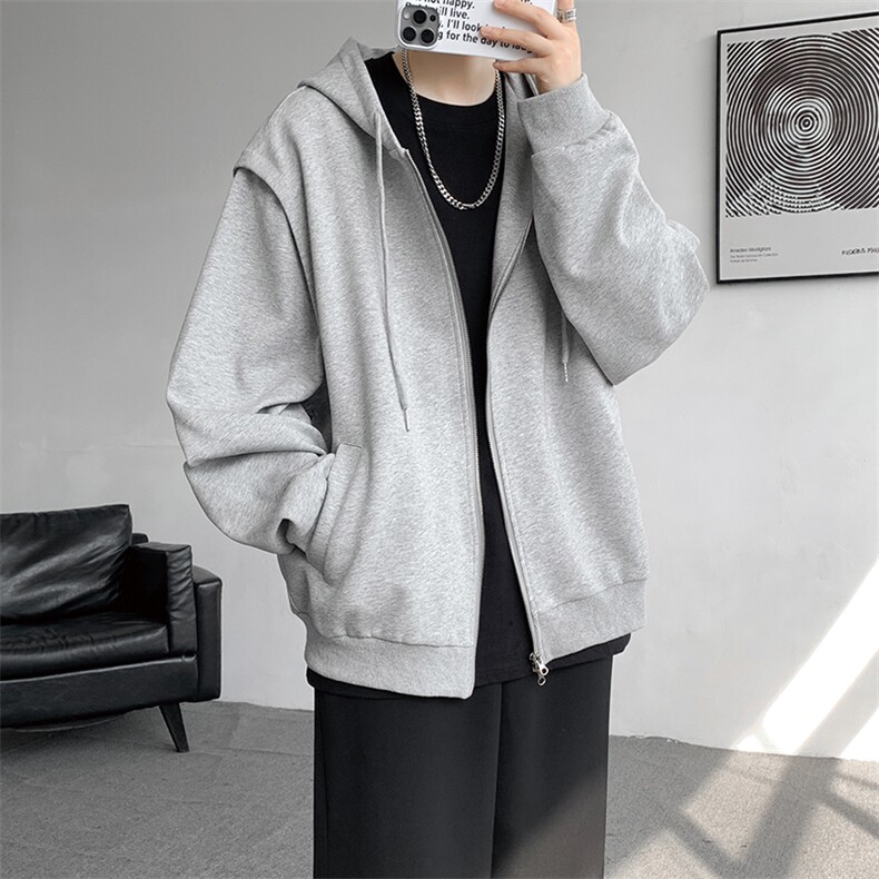 cleanfit重磅连帽卫衣男美式高街假两件开衫短款垫肩外套KS003P55,女装短外套,电商B312
