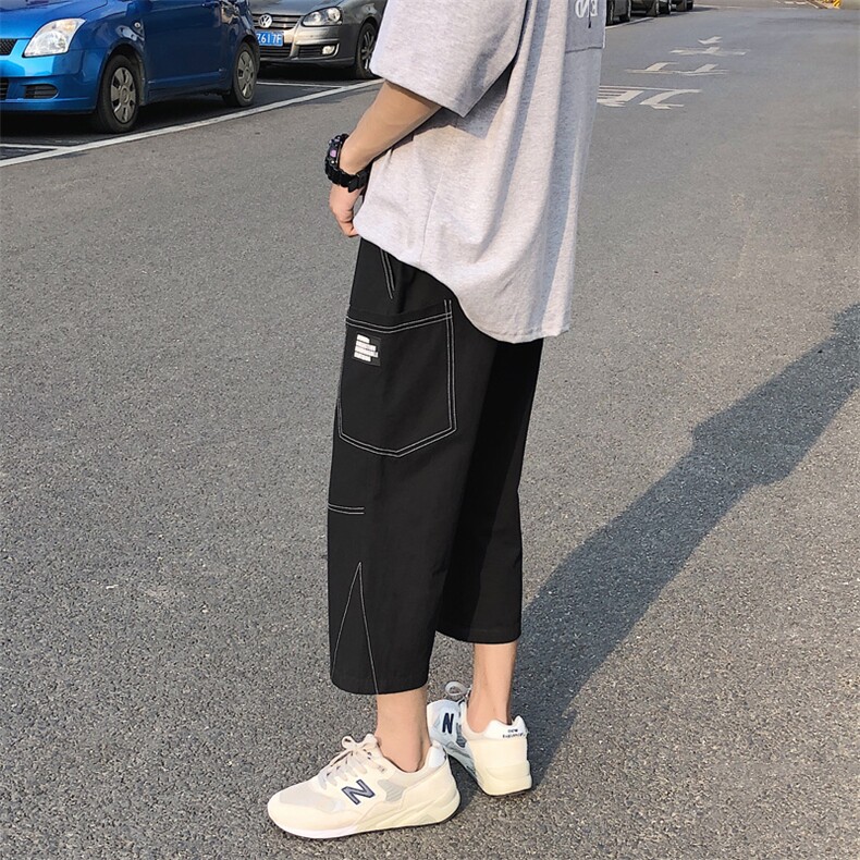 2022男夏季直筒阔腿薄款垂感宽松休闲七分裤K611-特批32,男装休闲裤,星座718-1