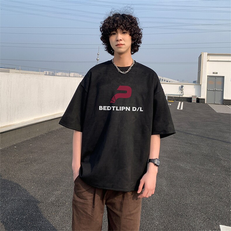 25已注册抖音直播得物高品质重磅麂皮绒男短袖T恤T5508P2539,男装T恤,电商C408(原B339-1)