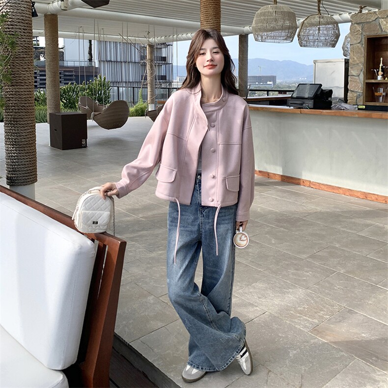 现货秋装麂皮绒新工艺款面料粉色工装外套2C239-H55-P145-K218,女装短外套,2C239
