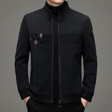 冬季中年男立领呢子外套加厚夹棉宽松大衣爸爸装YYN106176-P220图片