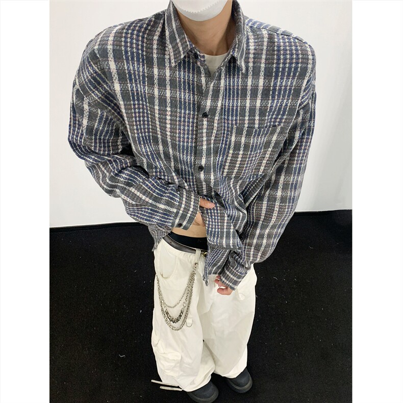 现货~磨毛加厚格子大码长袖衬衫C5893/特P25蓝色,男装衬衫,电商A094