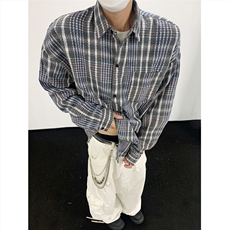 现货~磨毛加厚格子大码长袖衬衫C5893/特P25蓝色，男装衬衫，电商A094