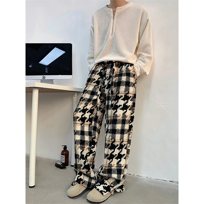 25春季混纺破坏做旧格子创库廓形千鸟格休闲裤KZ37-P88,男装休闲裤,电商B288