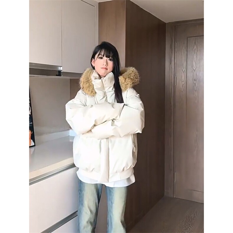 现货三防重磅硬挺boxy短款羽绒棉衣座山雕大毛毛领PU皮棉服外套冬,男装棉衣,电商A443