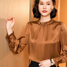 新款优雅都市纯色真丝衬衫木耳边设计展现女性魅力与气质，女装衬衫，宋氏羊绒