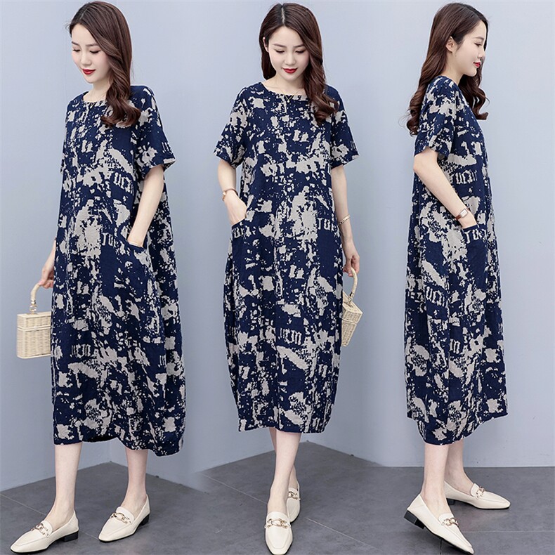 2025新款韩版大码遮肉印花洋气休闲夏季女款连衣裙中长款，女装连衣裙，香香