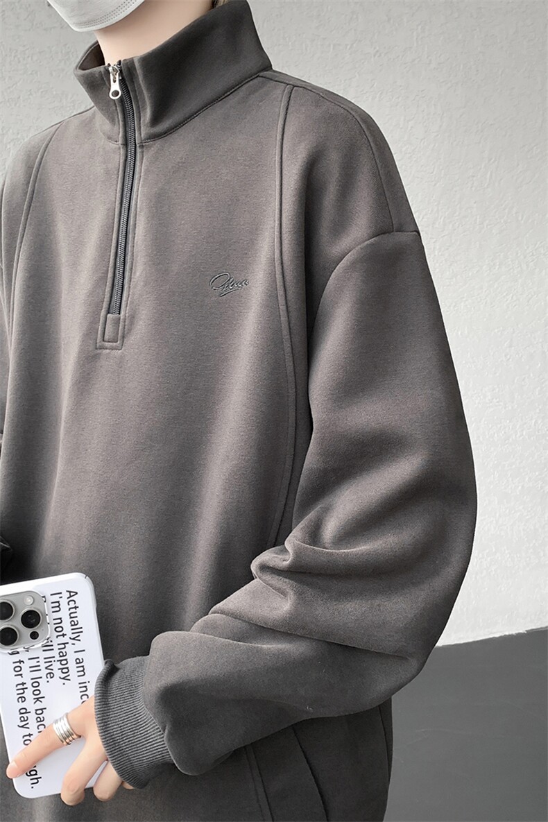 8XL-M重磅软糯美式半拉链立领卫衣男秋宽松大码复古POLO衫WY32P58,男装Polo衫,电商D206-1