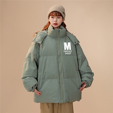 中性风22冬季新款设计感M印花加厚连帽面包服棉衣MY204P115控158，男装棉衣，A247A