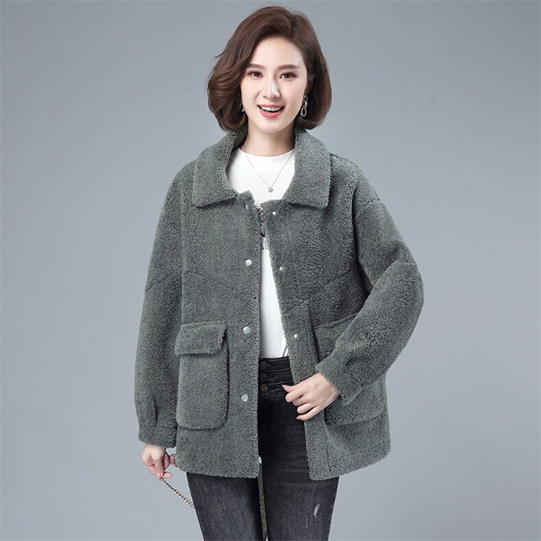 小个子毛呢外套女短款2021春秋新款颗粒绒韩版加厚呢子大衣妈妈装,女装毛呢外套,伊满意