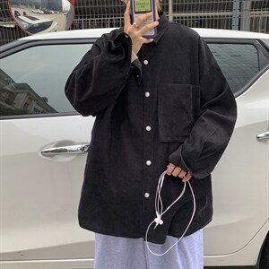 港风日系复古灯芯绒衬衫外套韩版情侣中性宽松慵懒风潮C45/P45，男装衬衫，钱塘713