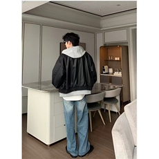 MA620-P98网图秋冬连帽PU皮假两件外套高级感皮夹克上衣，男装夹克，星座1611A