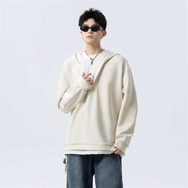 2025春季新款假两件V领连帽卫衣潮P60控98，男装卫衣，星座516