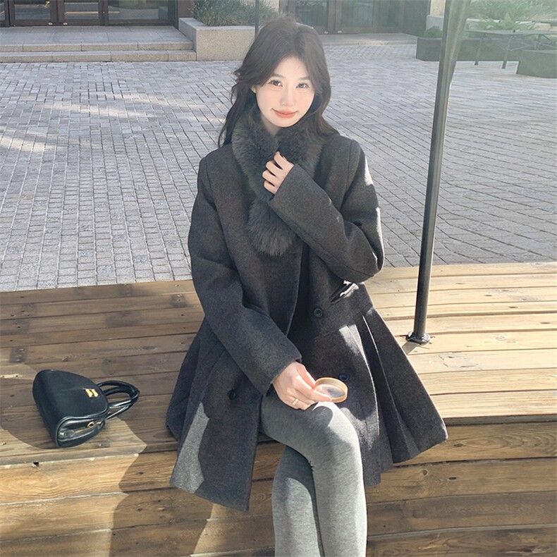 狐狸毛围脖收腰西装外套女羽绒内胆毛呢大衣6116P275K428[90绒],女装毛呢外套,维壹