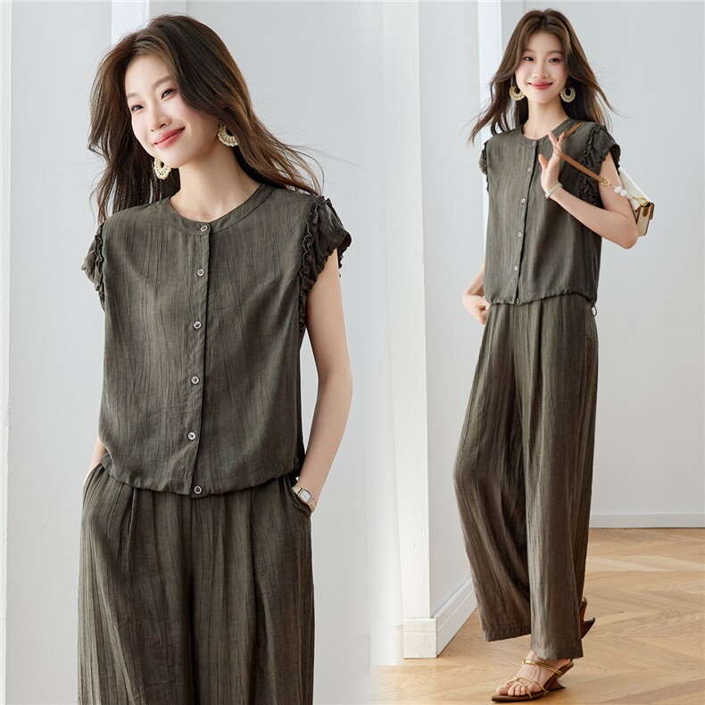 现货！中年女士夏季新款阔腿裤套装女2026时尚气质优雅风两件套，女装套装/套裙，沐七七