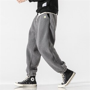 冬季中性港风日系大码羊羔毛裤加厚宽松休闲哈伦束脚裤 K117/P70,男装休闲裤,电商A221A