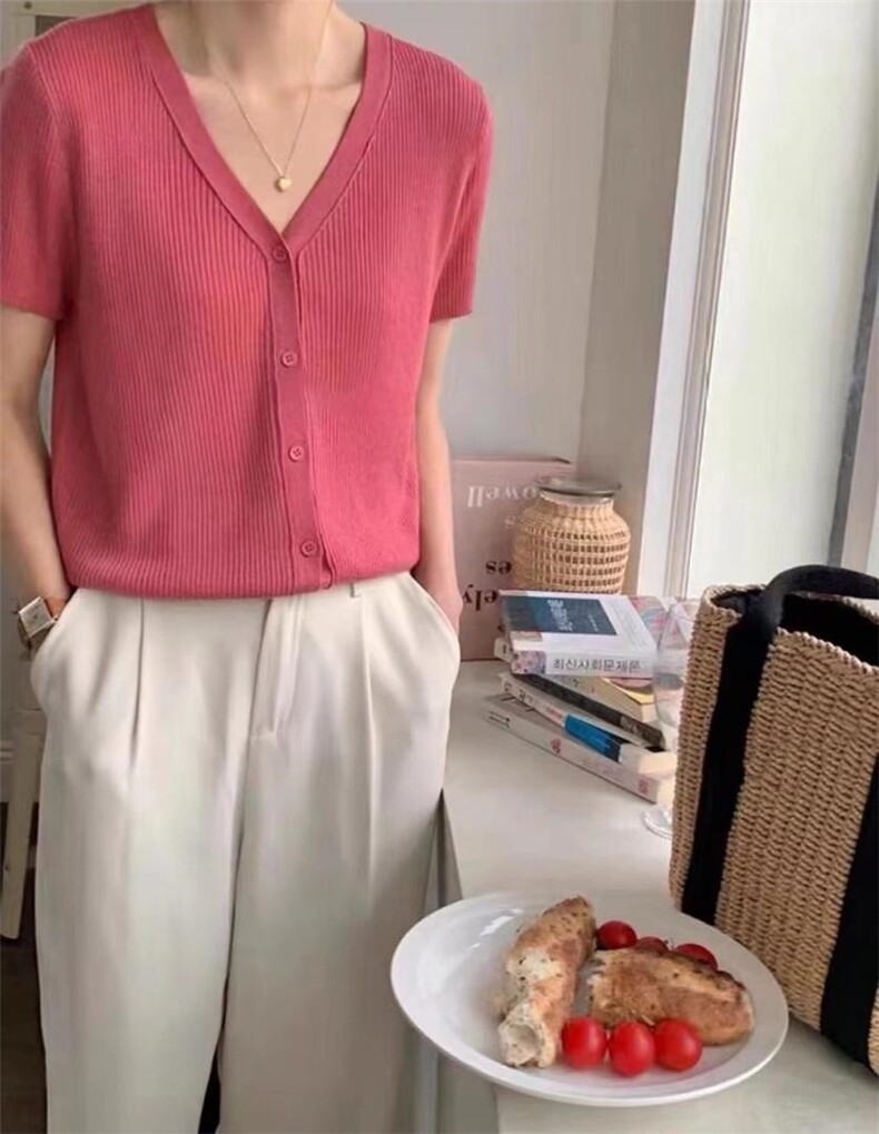 V领短袖针织衫，其它，DAP