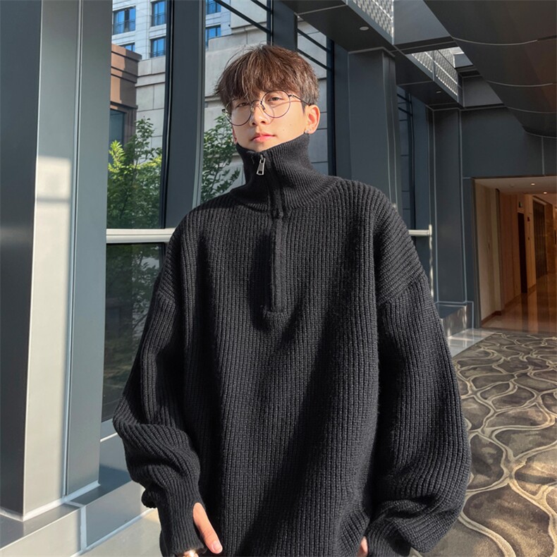 抖音直播！半高领拉链套头针织毛衣男外套男 XH13-p55图片