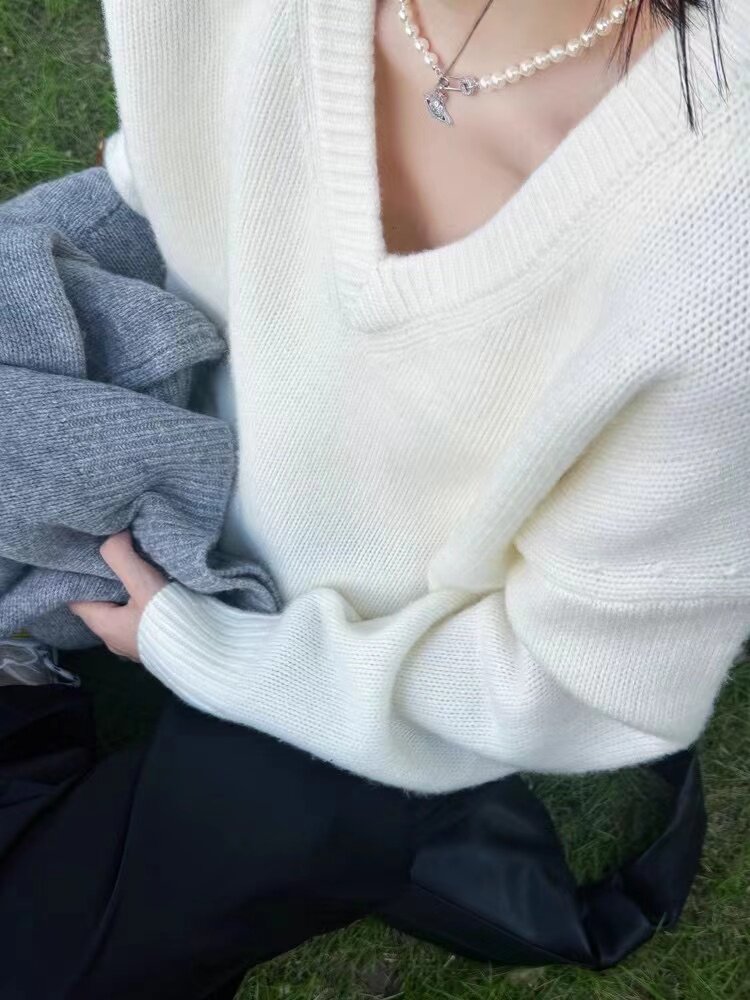 新款慵懒风软糯全V领针织衫毛衣女打底衫,针织衫/毛衣,半城羊绒