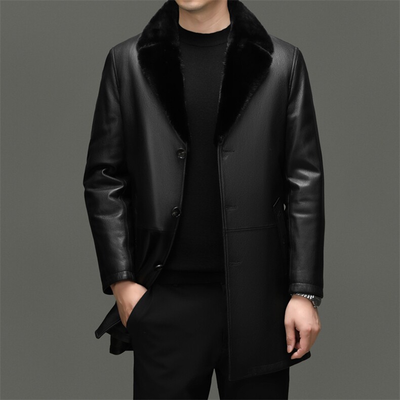 BG-H23008海宁男式山羊皮真皮皮衣男脱卸水貂内胆翻领夹克皮克服,男装皮衣,电商B360A（原721A）