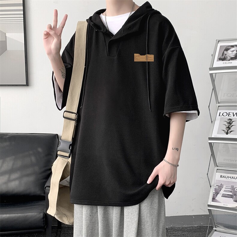LD54293-P45NASA连帽短袖t恤男大码胖子带帽五分袖中袖,男装T恤,电商A040