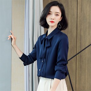 重磅真丝衬衫女长袖2023年秋季新款设计感小众飘带高端真丝上衣图片