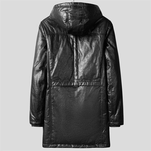 W21126海宁皮衣男头层牛皮白鸭绒羽绒服连帽皮风衣冬P800图片