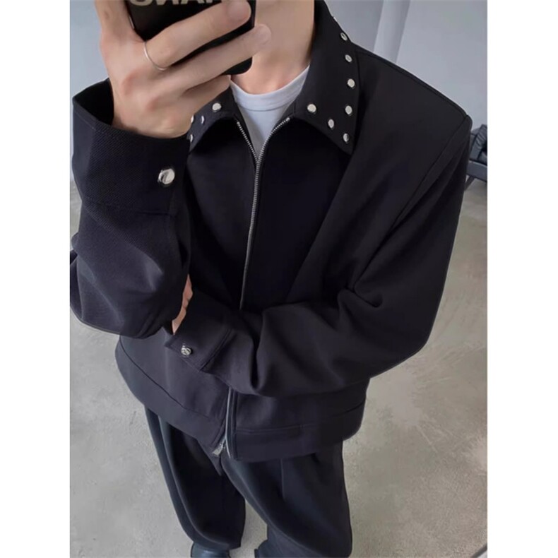 WT04-P62小众金属铆钉设计感垫肩外套男短款秋冬季高级感,女装短外套,电商B323A