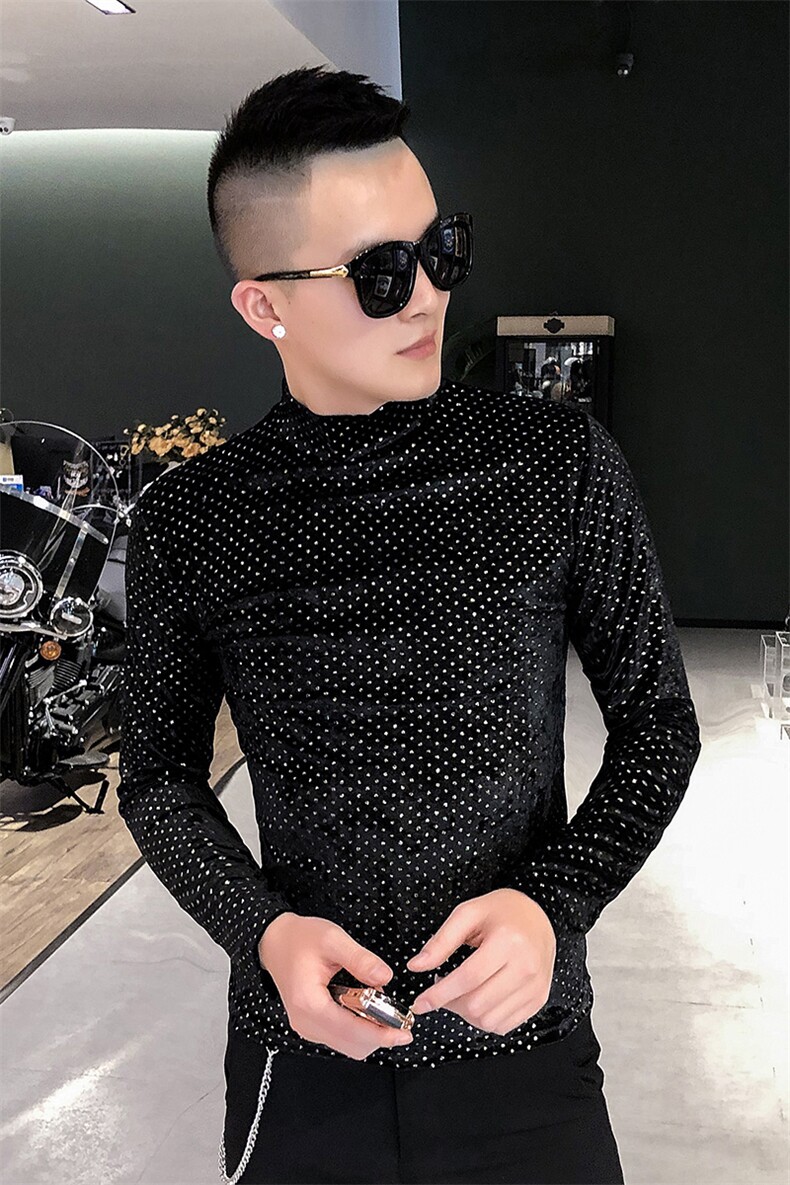 店主风T恤男长袖针织衫外穿网红半高领金波点打底衫A068-QS11-P45,男装T恤,星座419（原A233）