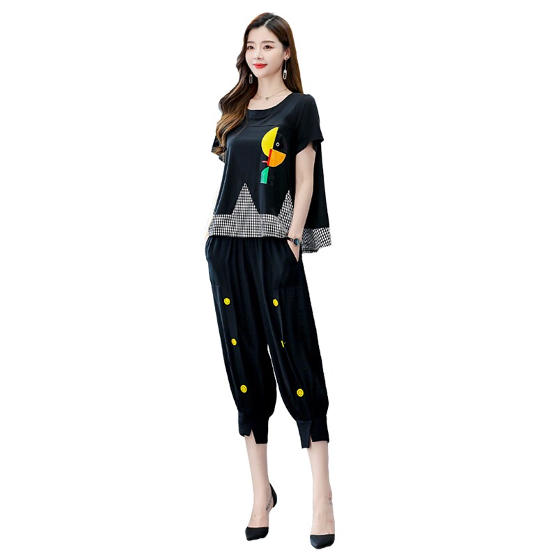 时尚印花休闲拼接套装女2021新款显瘦修身气质两件套,女装套装/套裙,橙子家