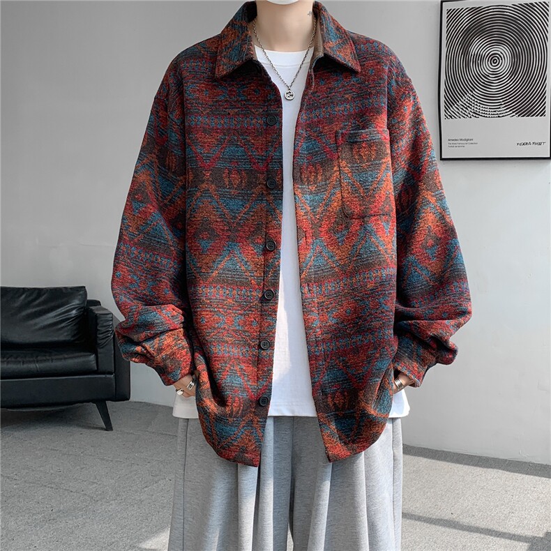 8XL-M复古大码民族风衬衫男款春季加厚粗呢藏式外套CS29001P68,男装民族服装,电商B312