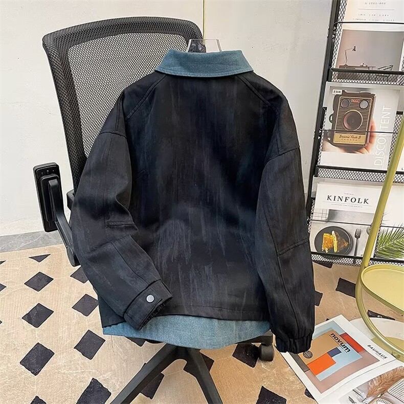 牛仔拼接假两件翻领外套男春秋新款潮流衬衫领夹克上衣GA287P104,男装夹克,星座1013-5