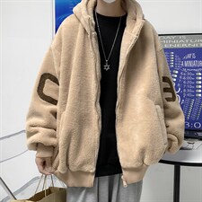 秋冬字母潮流宽松羊羔毛外套新款羊羔绒连帽毛绒棉服W5517-P60，男装棉衣，星座512-2