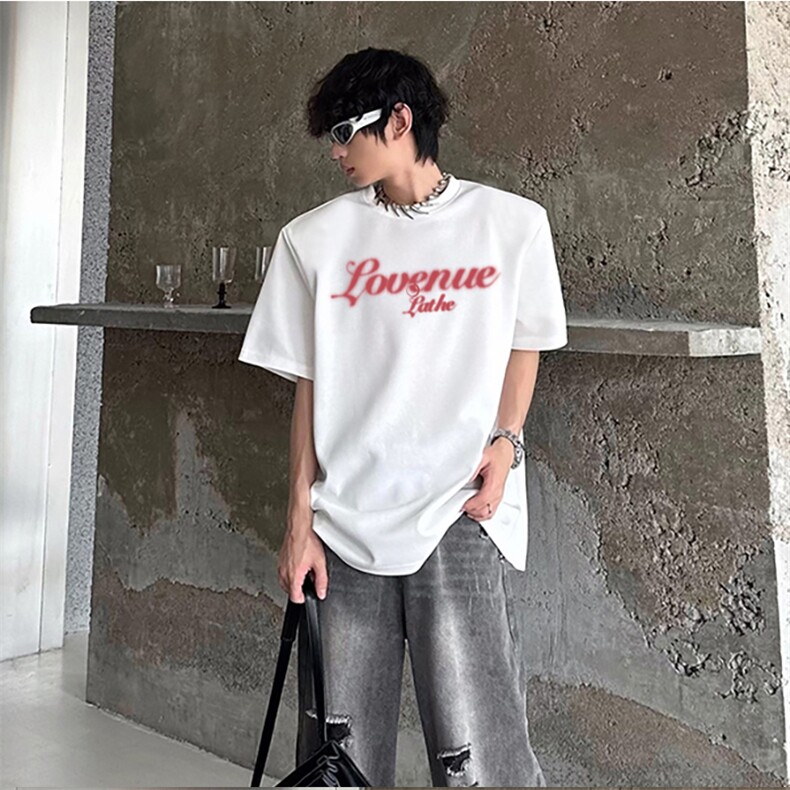 抖音得物供货210克现货宽松纯棉美式潮牌印花落肩袖纯棉T恤AT2196图片
