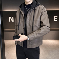 店主风2025秋季新款皮衣连帽假两件皮夹克外套B338-8833-P165，男装夹克，电商B338