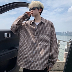 衬衫男秋季新款港风宽松大码格子长袖衬衣CS802-特P28，男装衬衫，星座214-3