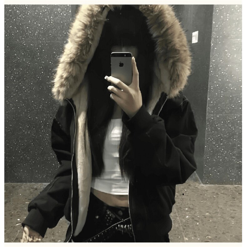 现货重磅boxy短款棉衣座山雕大毛毛领男女棉服水洗工装厚外套图片