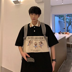 2024夏新款高品质港风复古撞色印花短袖T恤POLO衫T2201-P58，男装T恤，星座914-3