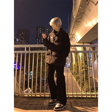 高街vibe纯黑色牛仔裤男款夏季修身直筒弹力微喇叭裤控价68，男装牛仔裤，星座310A-4