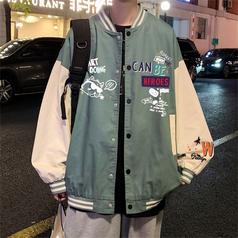电商DSA028-JKC21W05P50新款印花棒球服外套港风休闲夹克,男装夹克,电商A028